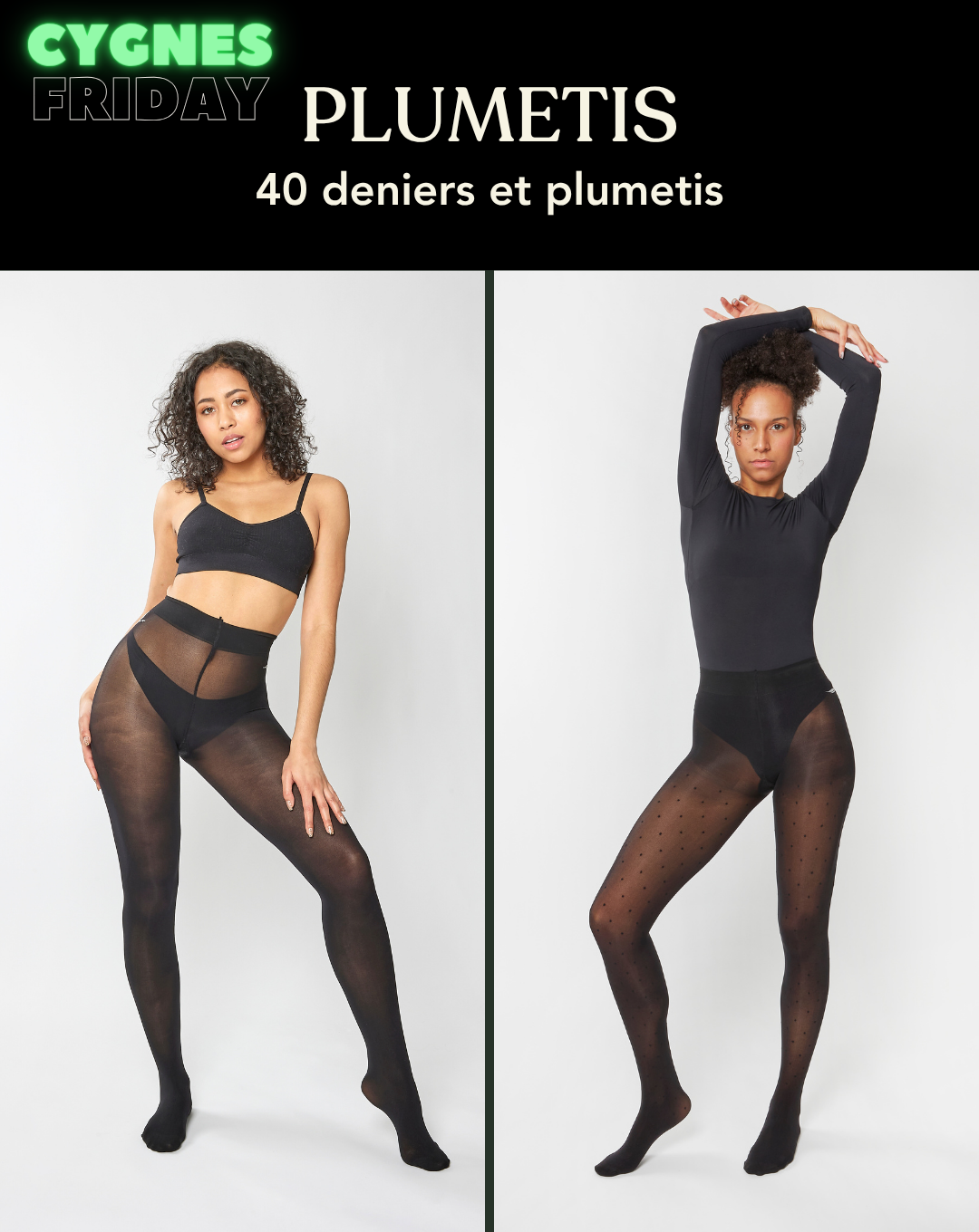 Coffret PLUMETIS : duo 40 deniers noir et plumetis