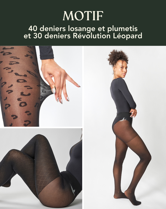 Coffret MOTIF : trio 40 deniers Losange et Plumetis et 30 deniers Révolution Léopard
