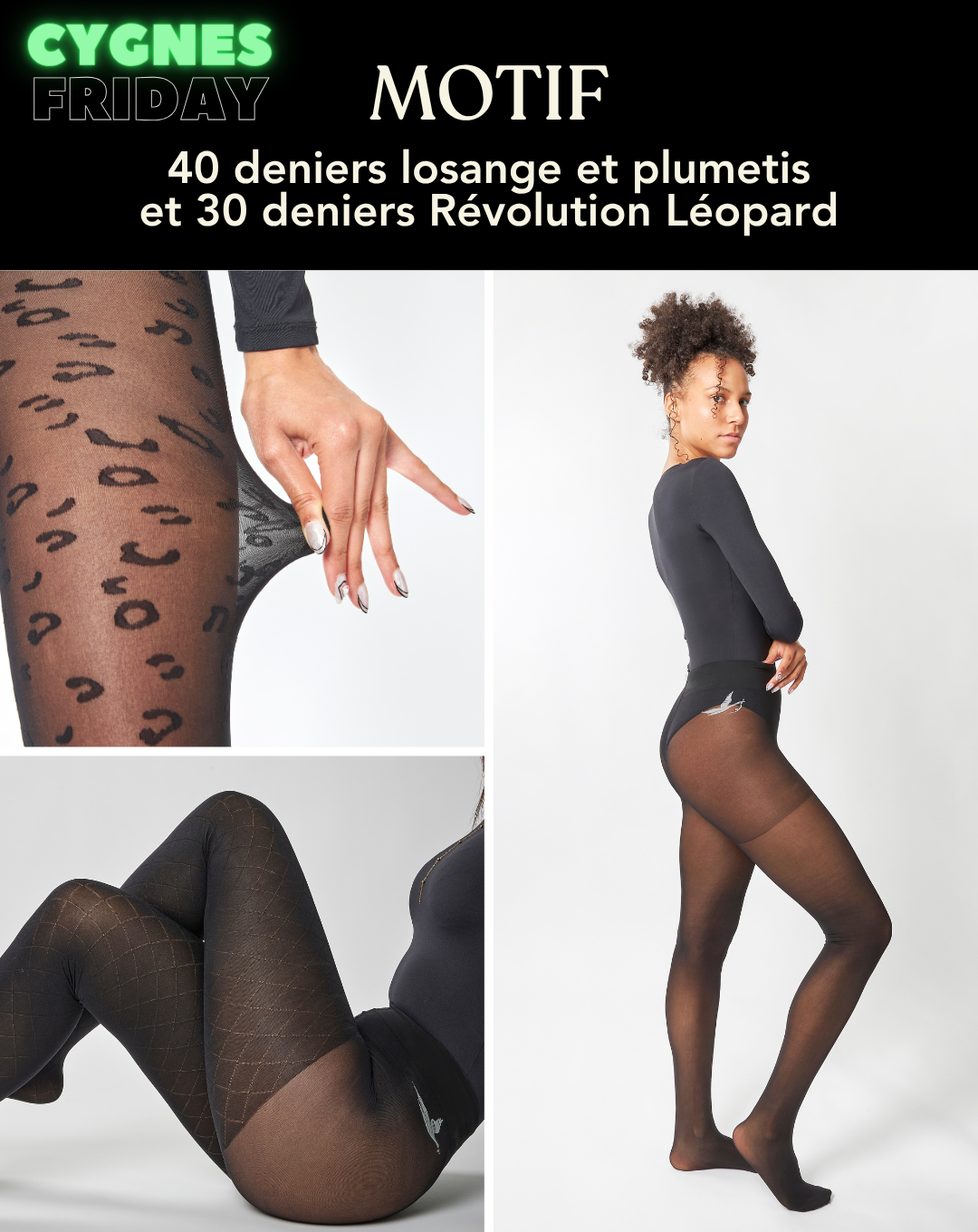 Coffret MOTIF : trio 40 deniers Losange et Plumetis et 30 deniers Révolution Léopard