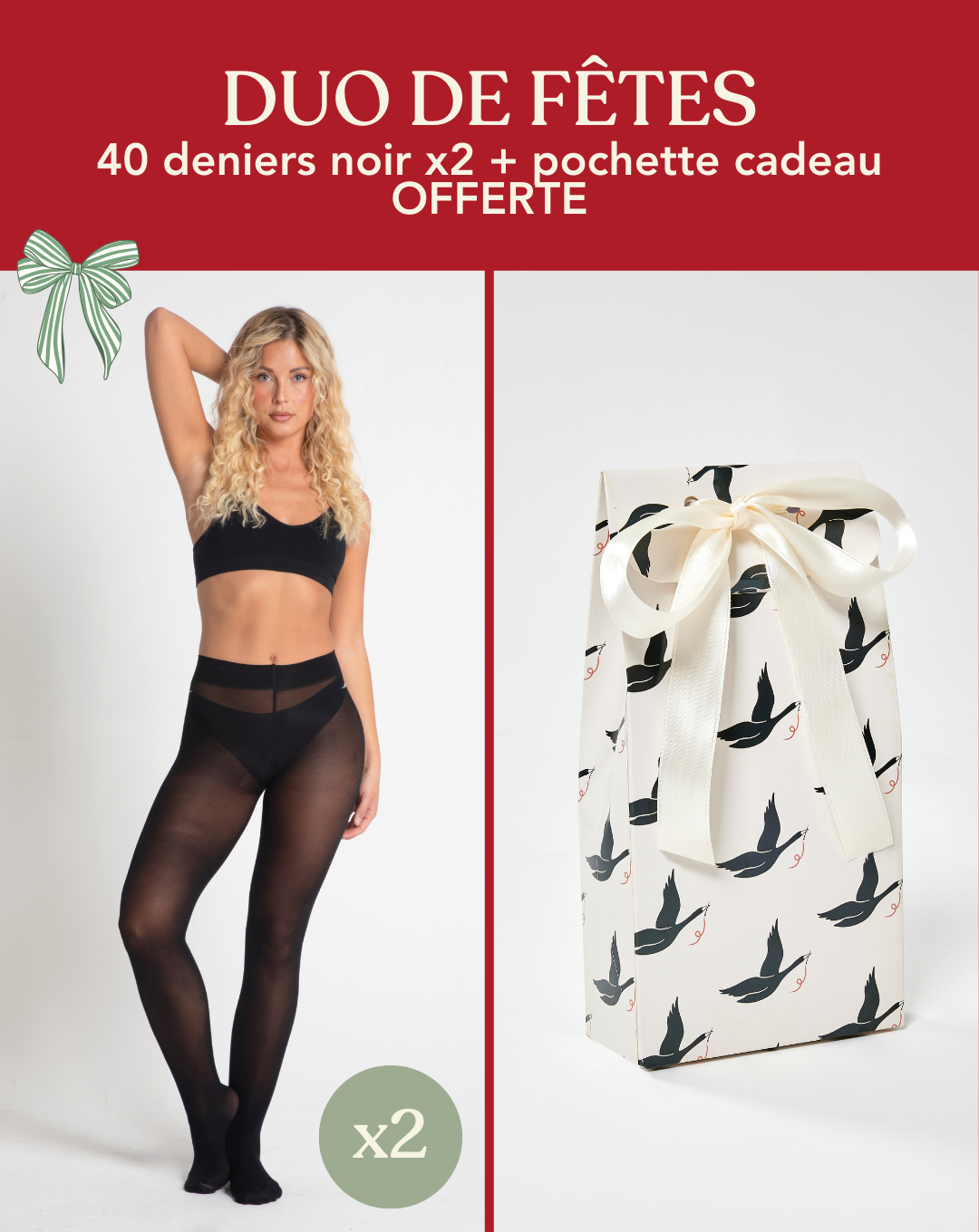 Coffret DUO DE FÊTES : 2x 40 deniers noir (pochette offerte)