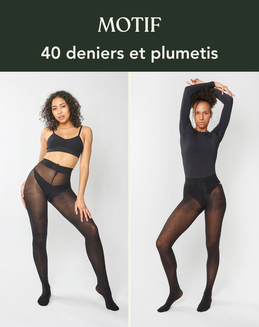Coffret PLUMETIS : duo 40 deniers noir et plumetis