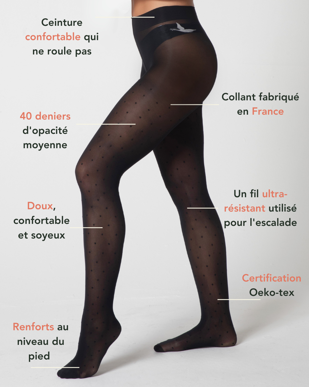 Ultra-resistant 40 denier polka dot tights